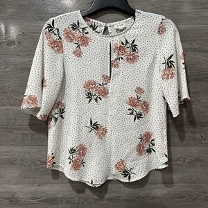 H.I.P. By Buckle Women’s blouse White Floral Polka Dot size Small Open Back